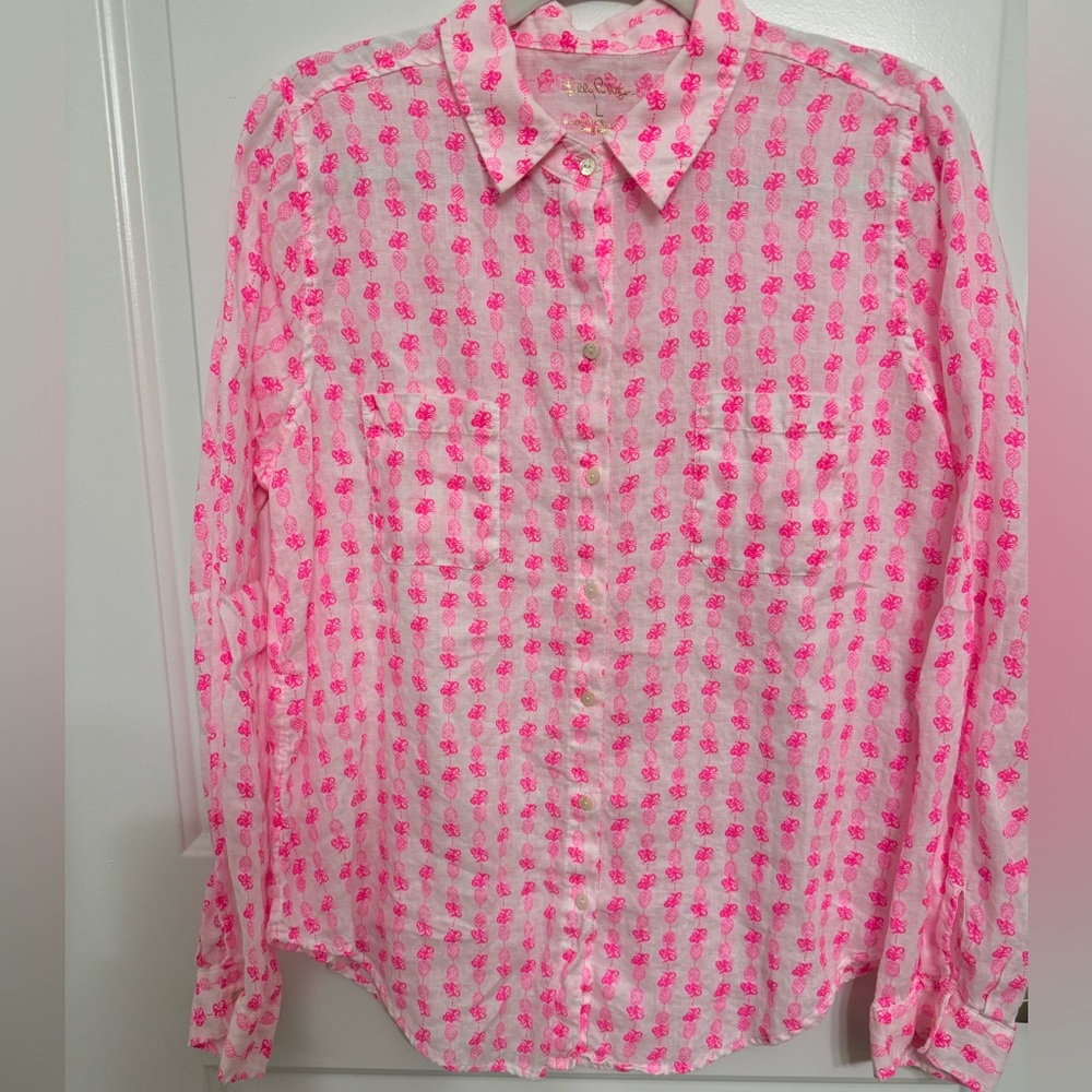 Lilly Pulitzer pink pineapple button-down shirt